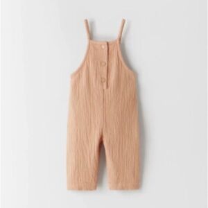 Zara Textured Waffle Peach overalls Jumpsuit 2T 3T